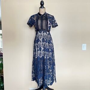 NWT Elegant Navy Lace Midi Dress